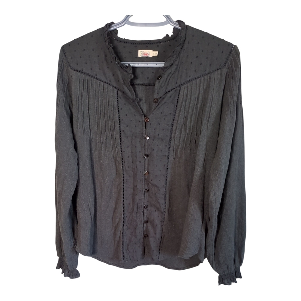 Faherty Women's Lily Top - Washed Black Size Small Relaxed Fit Smocked‎